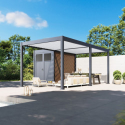 Pergola autoportante 3x6m en alu gris et blanc avec abri 6m² -  mbrea