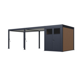 Pergola autoportante 3x6m en alu gris et blanc avec abri 6m² -  mbrea