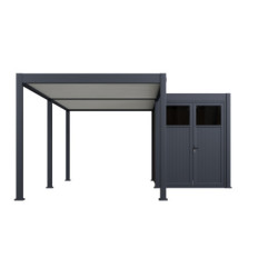 Pergola autoportante 3x6m en alu gris et blanc avec abri 6m² -  mbrea
