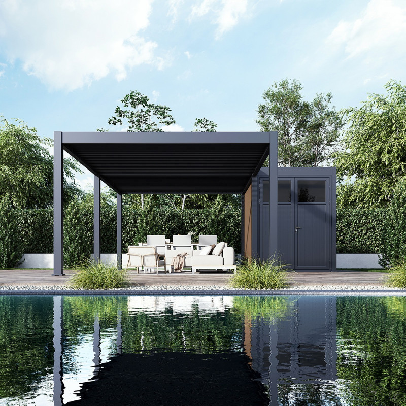 Pergola autoportante 4x6m en alu gris avec abri 6m² - Ombrea