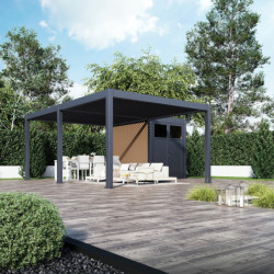 Pergola autoportante 4x6m en alu gris avec abri 6m² - Ombrea