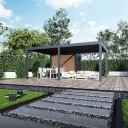 Pergola autoportante 4x6m en alu gris avec abri 6m² - Ombrea