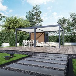 Pergola autoportante 4x6m en alu gris et blanc avec abri 6m² - Ombrea