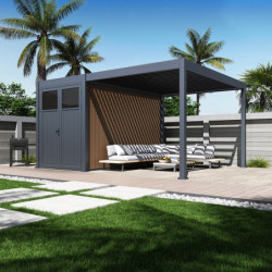 Pergola autoportante en alu gris avec 3x4m - abri 8m² - Ombrea