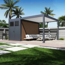 Pergola autoportante en alu gris et blanc 3x4m - abri 8m² - Ombrea