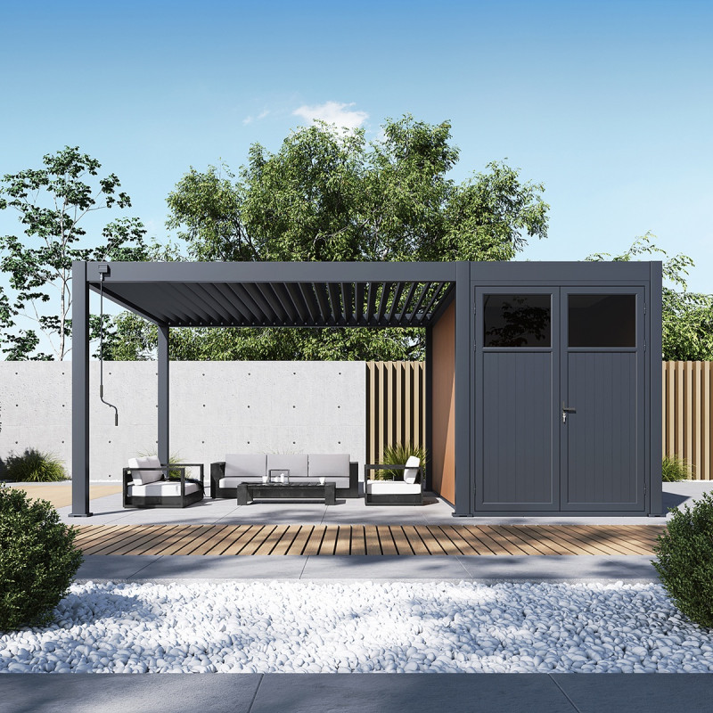 Pergola autoportante en alu gris avec 4x4m - abri 8m² - Ombrea
