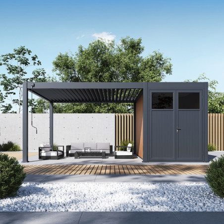 Pergola autoportante en alu gris avec 4x4m - abri 8m² - Ombrea