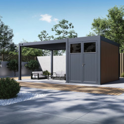 Pergola autoportante en alu gris avec 4x4m - abri 8m² - Ombrea