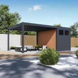 Pergola autoportante en alu gris avec 4x4m - abri 8m² - Ombrea