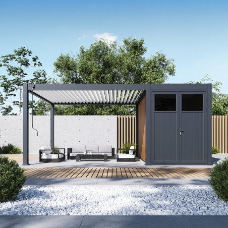 Pergola autoportante en alu gris et blanc 4x4m - abri 8m² - Ombrea