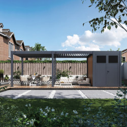 Pergola autoportante 4x6m en alu gris avec abri 8m² - Ombrea