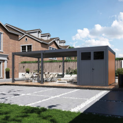 Pergola autoportante 4x6m en alu gris avec abri 8m² - Ombrea