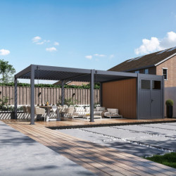 Pergola autoportante 4x6m en alu gris avec abri 8m² - Ombrea
