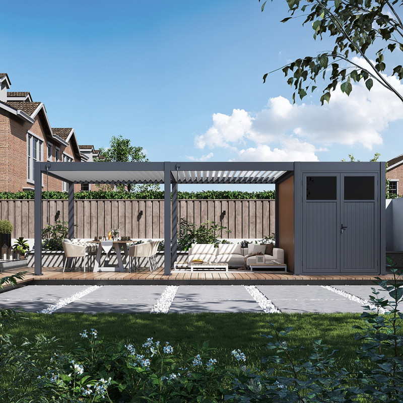 Pergola autoportante 4x6m en alu gris et blanc - abri 8m² - Ombrea