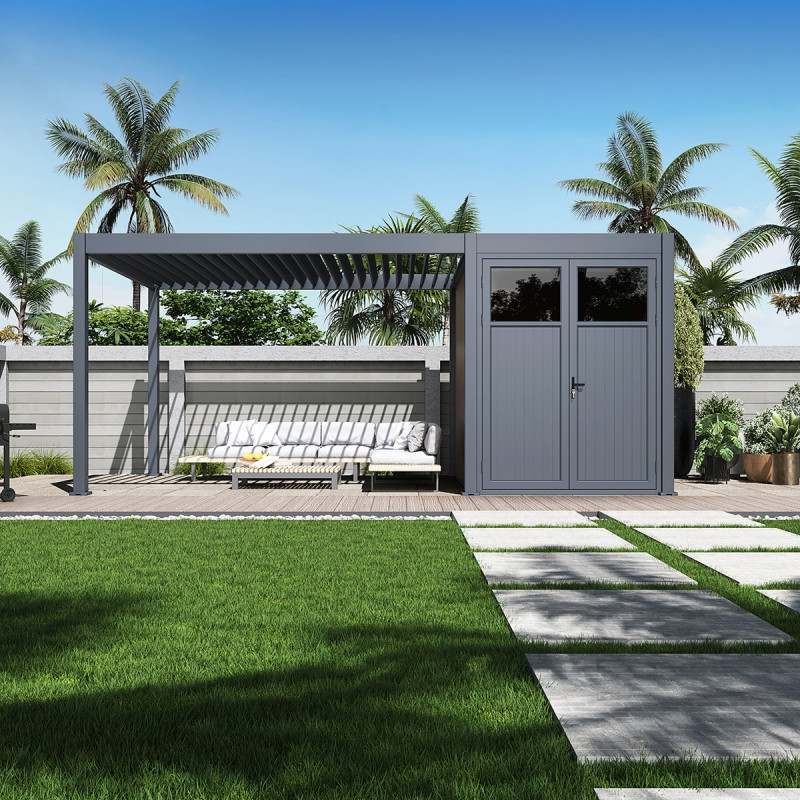 Pergola motorisée en alu gris 3x4m avec abri de 6m² - Elmo - Ombrea