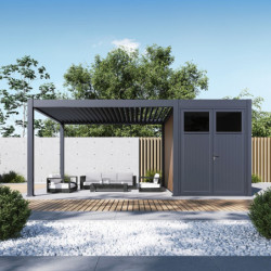 Pergola motorisée 4x4m² en alu gris avec abri de 8m² - Elmo - Ombrea