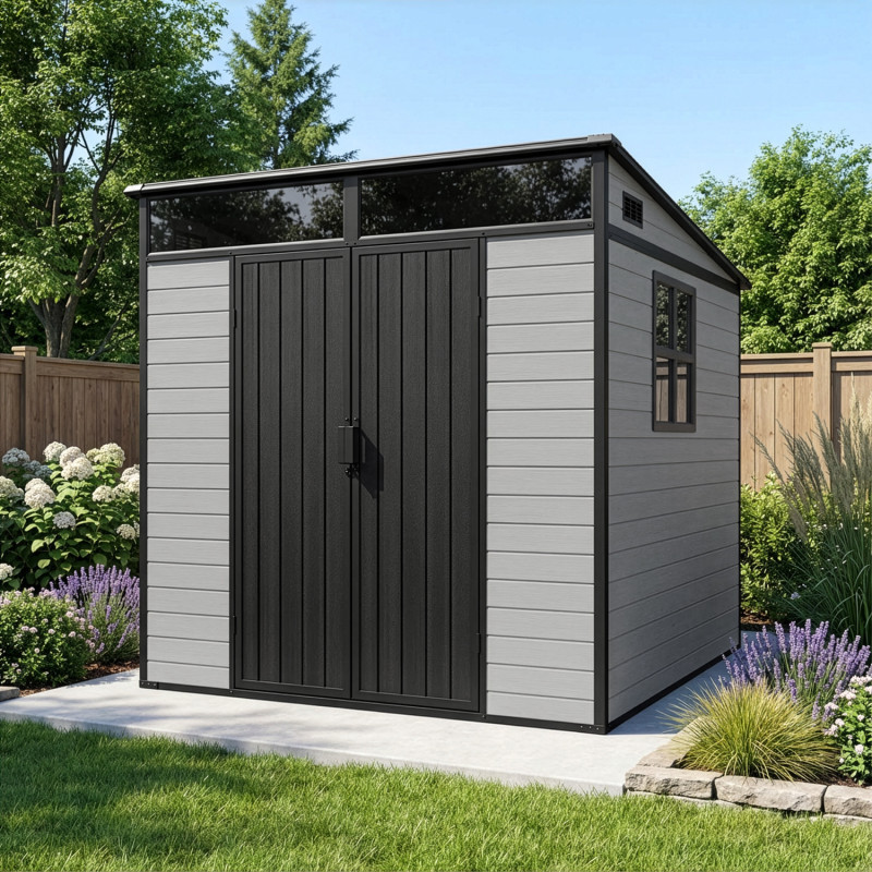 Abri de Jardin Résine 4m² DICKINS Skylight Gris/Noir + Plancher - JOBU