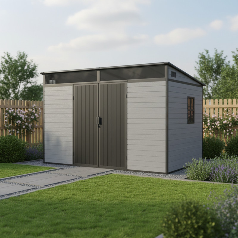 Abri de Jardin Résine DICKINS Skylight 6m² - Gris/Noir + Plancher | JOBU