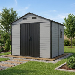 Abri de Jardin Résine 5,69m² DICKINS Gris/Noir + Plancher - JOBU