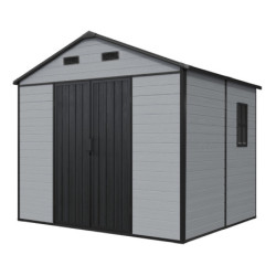 Abri de Jardin Résine 5,69m² DICKINS Gris/Noir + Plancher - JOBU