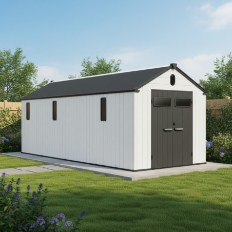 Abri de Jardin 14m² Docker Jobu - Résine Brossée avec Skylight et Plancher