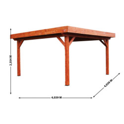 Carport Ombra 12,53m² en bois massif avec toit en bac acier Habrita