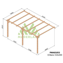 Pergola adossée 510x300cm - traité autoclave - Orléans - Maderland