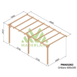 Pergola adossée 600x300cm - traité autoclave - Orléans - Maderland