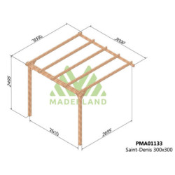 Pergola adossée 300x300cm - traité autoclave - Saint-Denis - Maderland