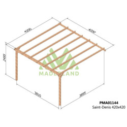 Pergola adossée 420x420cm - traité autoclave - Saint-Denis - Maderland
