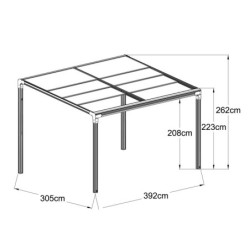 Pergola en alu et polycarbonate 392x305cm Lina - Cerland