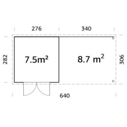 Abri de jardin brut Lya 1 avec terrasse - madriers 28mm - WhiteWood