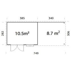 Abri de jardin brut Lya 2 avec terrasse - madriers 28mm - WhiteWood