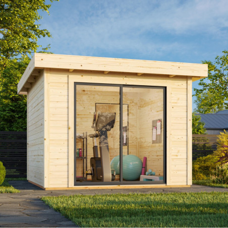 Bureau de jardin Lydia 8,22m² - en bois brut - madriers 28mm - WhiteWood