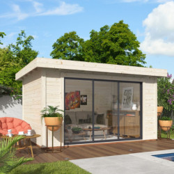 Bureau de jardin Lydia 11,12m² - en bois brut - madriers 28mm - WhiteWood