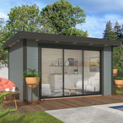 Bureau de jardin Lydia 11,12m² - en bois gris - madriers 28mm - WhiteWood