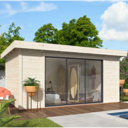 Bureau de jardin Lydia 14,85m² - en bois brut - madriers 28mm - WhiteWood