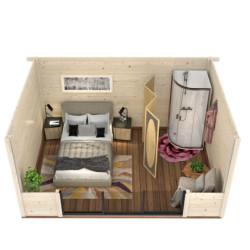 Bureau de jardin Lydia 14,85m² - en bois gris - madriers 28mm - WhiteWood