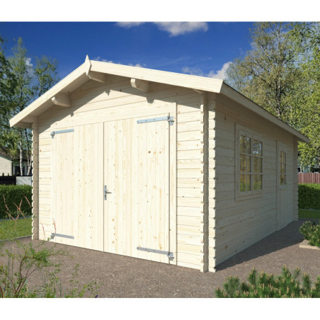 Garage Prague 1 voiture - en bois brut - madriers 34mm - WhiteWood
