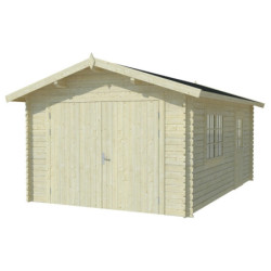 Garage Prague 1 voiture - en bois brut - madriers 34mm - WhiteWood