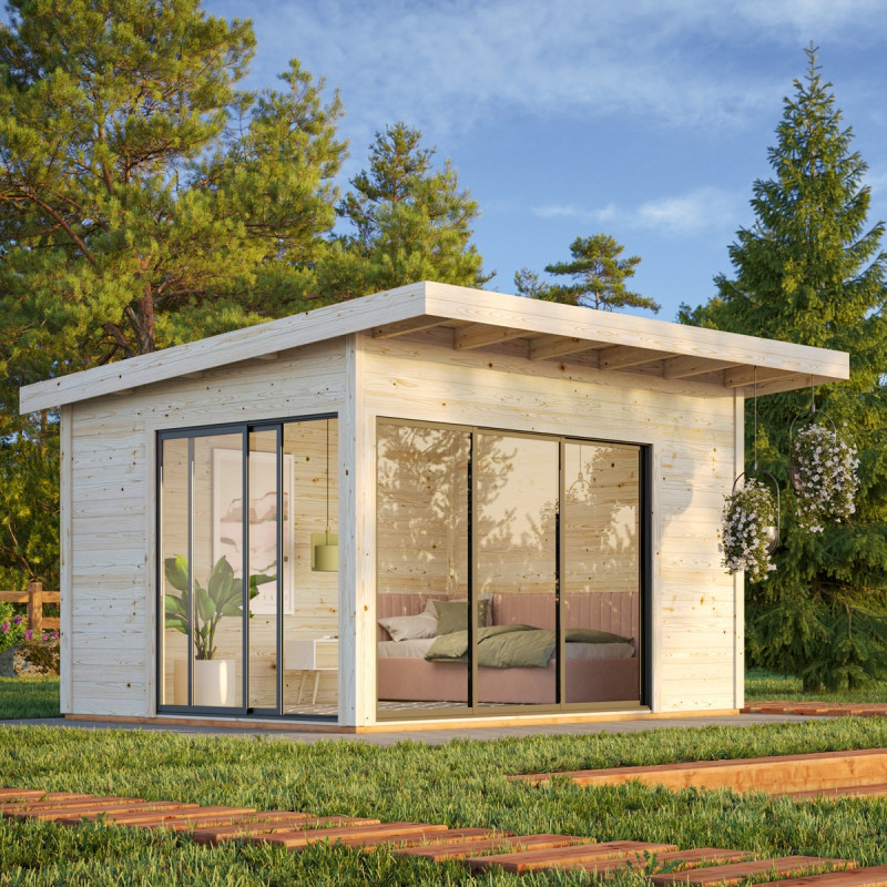 Bureau de jardin Andrea 11,7m² - en bois brut - madriers 44mm - Palmako