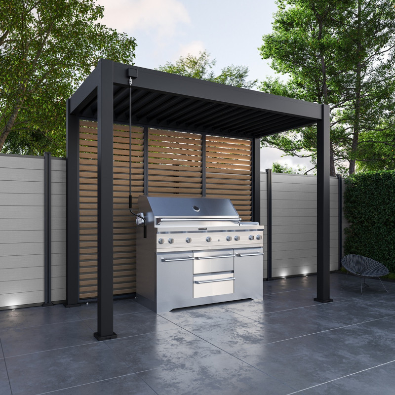 Pergola spéciale BBQ en alu gris avec lames orientable 3x1,5m Ombrea