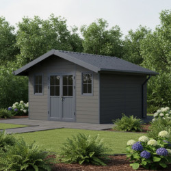 Abri premium bois composite double pente 15m² gris clair Woodlife Garden
