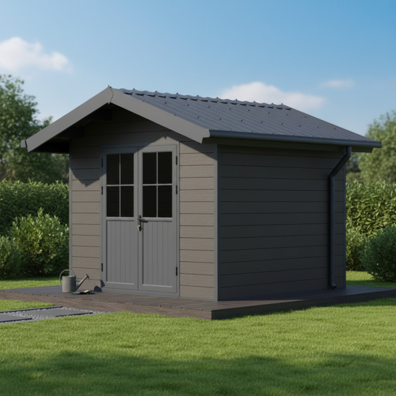 Abri premium composite double pente 7,78m² gris clair Woodlife Garden