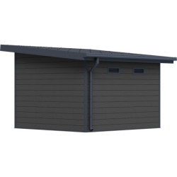 Abri toit plat en composite couleur gris clair 9m² porte alu Woodlife Garden