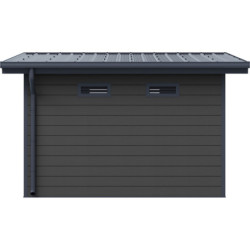 Abri toit plat en composite couleur gris clair 9m² porte alu Woodlife Garden