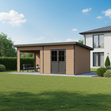 Abri de Jardin 16,8m² + Terrasse en Bois Composite 28mm - Woodlife