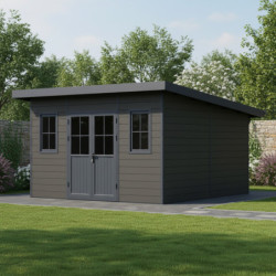 Abri toit plat composite anthracite 14,90m² porte alu Woodlife Garden