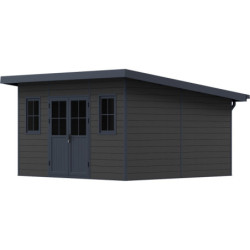 Abri toit plat composite anthracite 14,90m² porte alu Woodlife Garden