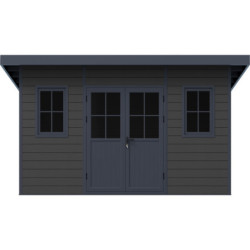 Abri toit plat composite anthracite 14,90m² porte alu Woodlife Garden